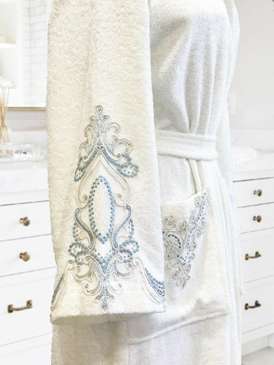 Mina Bathrobe - Creative Home Designs, Women's Turquoise Embroidered Luxury Turkish Soft Bamboo Terry Hooded Robe,BRW-CH-MINA-S-BO,BRW-CH-MINA-S-BS,BRW-CH-MINA-S-BST,BRW-CH-MINA-M-BO,BRW-CH-MINA-M-BS,BRW-CH-MINA-M-BST,BRW-CH-MINA-L-BO,BRW-CH-MINA-L-BS,BRW-CH-MINA-L-BST,BRW-CH-MINA-XL-BO,BRW-CH-MINA-XL-BS,BRW-CH-MINA-XL-BST