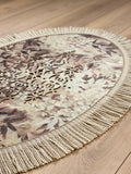 Palma Oval Coffee Brown Velvet Bathroom & Area Lounge Rug, Cut Through Floral Inspired Carpet with Tassels, Turkish Non-Slip Handmade Mat by Creative Home,RUG-PALMA-Bro-4060,RUG-PALMA-Bro-60100,RUG-PALMA-Bro-70120,RUG-PALMA-Bro-90150,RUG-PALMA-Bro-121182,RUG-PALMA-Bro-152243