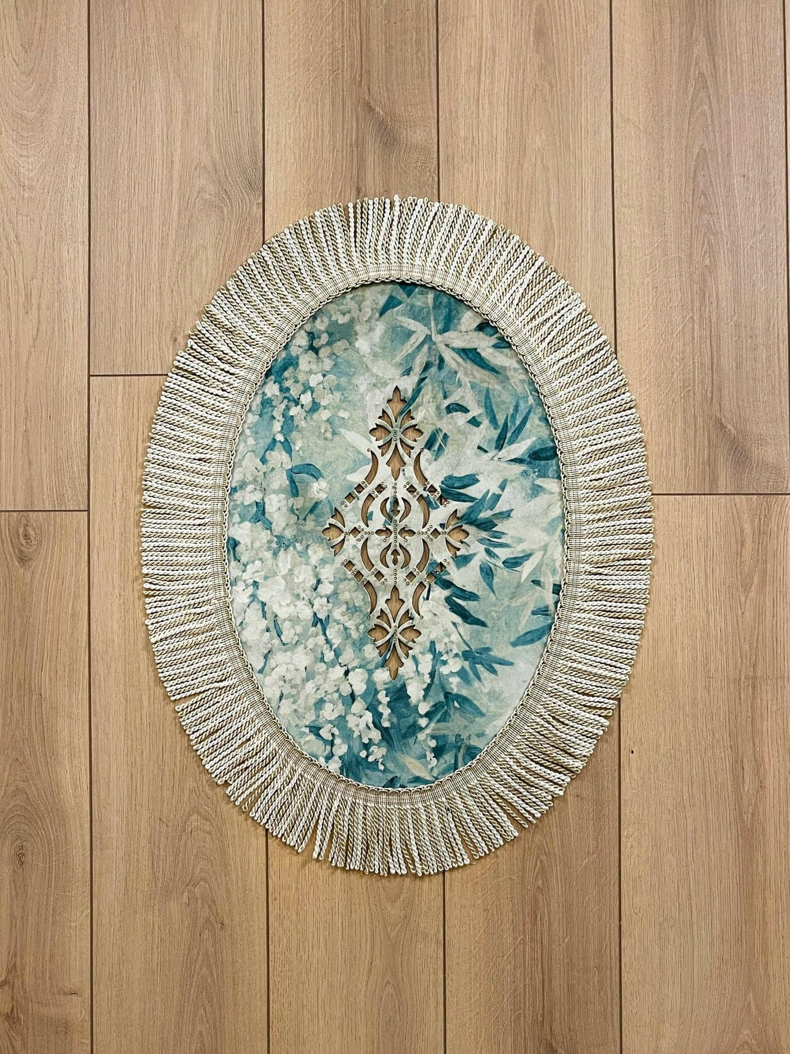 Palma Oval Turquoise Velvet Bathroom & Area Lounge Rug, Cut Through Floral Inspired Carpet with Tassels, Turkish Non-Slip Handmade Mat by Creative Home,RUG-PALMA-Tu-4060,RUG-PALMA-Tu-60100,RUG-PALMA-Tu-70120,RUG-PALMA-Tu-90150,RUG-PALMA-Tu-121182,RUG-PALMA-Tu-152243