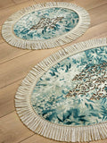 Palma Oval Turquoise Velvet Bathroom & Area Lounge Rug, Cut Through Floral Inspired Carpet with Tassels, Turkish Non-Slip Handmade Mat by Creative Home,RUG-PALMA-Tu-4060,RUG-PALMA-Tu-60100,RUG-PALMA-Tu-70120,RUG-PALMA-Tu-90150,RUG-PALMA-Tu-121182,RUG-PALMA-Tu-152243