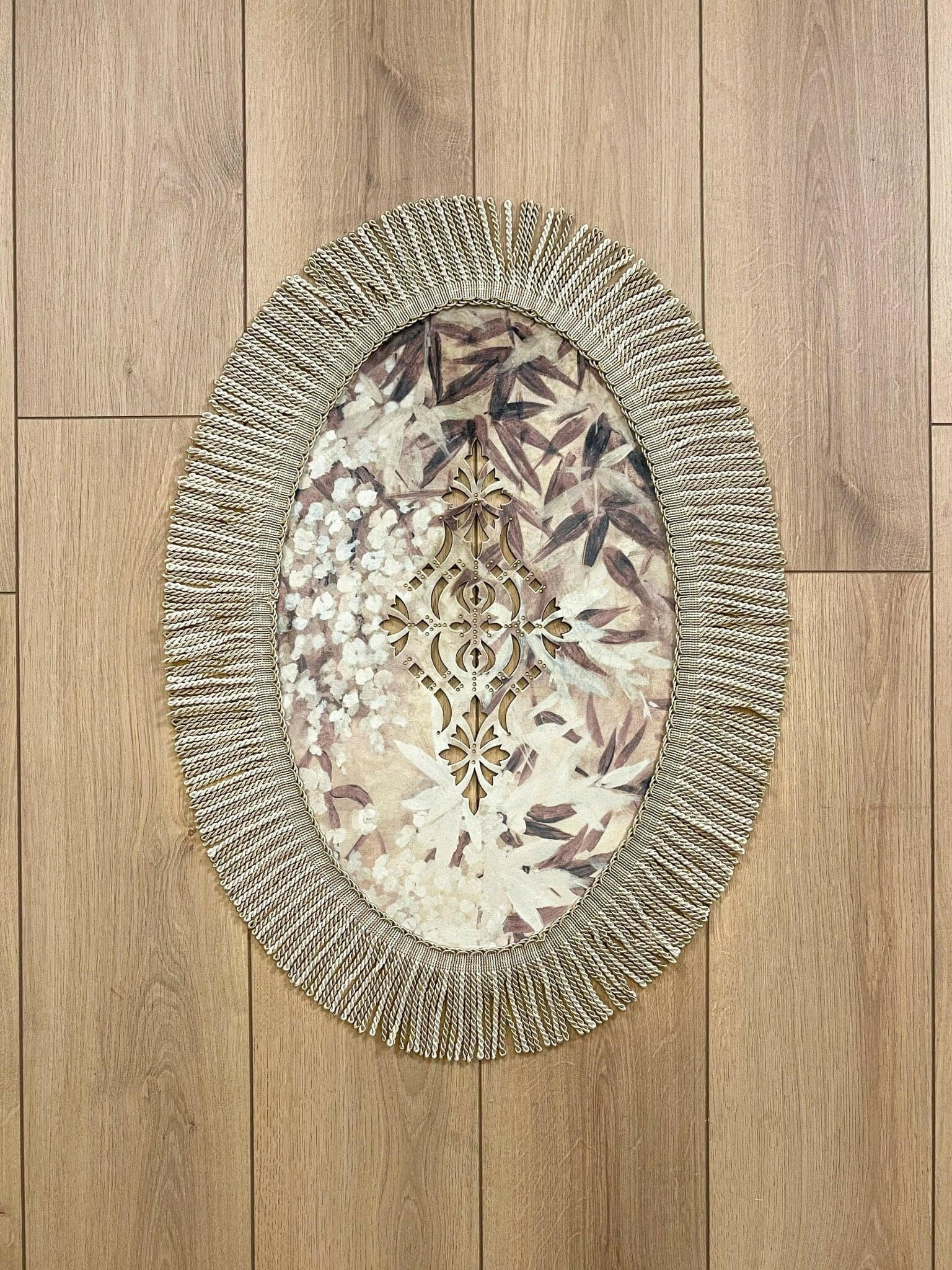 Palma Oval Coffee Brown Velvet Bathroom & Area Lounge Rug, Cut Through Floral Inspired Carpet with Tassels, Turkish Non-Slip Handmade Mat by Creative Home,RUG-PALMA-Bro-4060,RUG-PALMA-Bro-60100,RUG-PALMA-Bro-70120,RUG-PALMA-Bro-90150,RUG-PALMA-Bro-121182,RUG-PALMA-Bro-152243