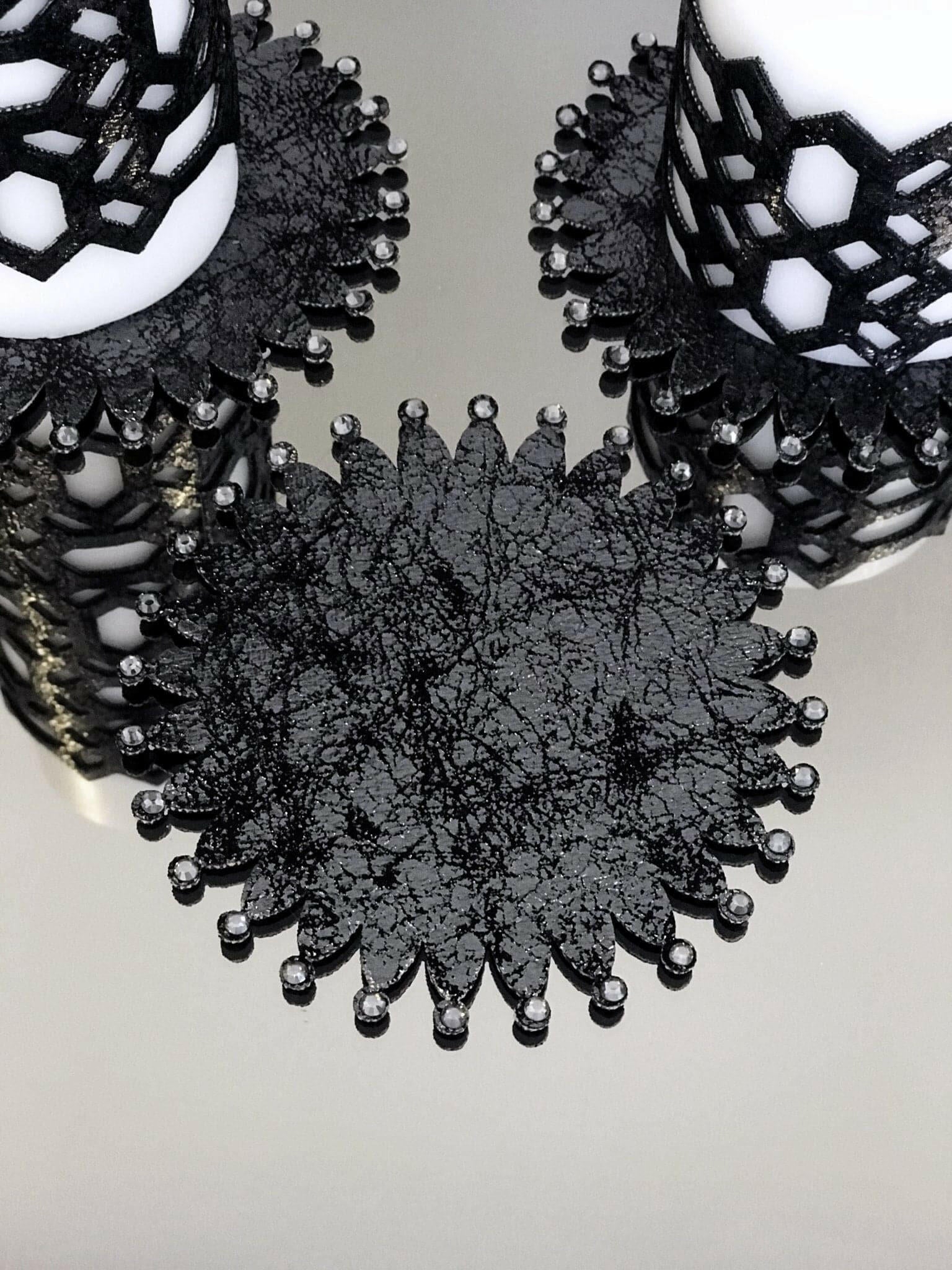 Petek Candle Set of 3 with Black Applique, Leather Geometric Pattern, Decorative Creative Home Designs Candles,CS-CH-PTK-Bla