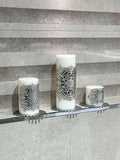 Ruya Silver Grey Leather Applied Candle Set of 3, Royal Style Luxury Decorative Candles from Creative Home