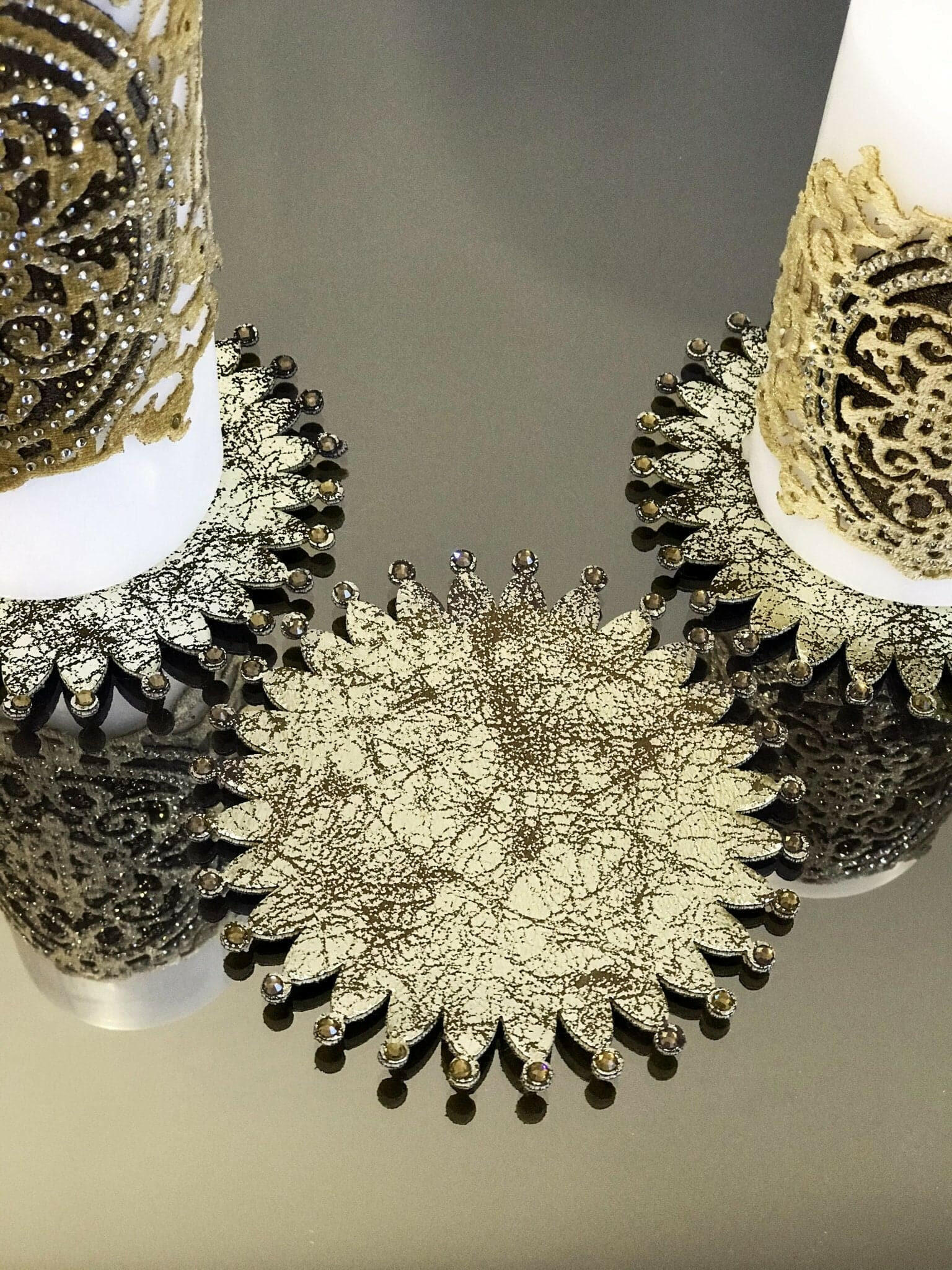 Ruya Gold Velvet Applied Candle Set of 3, Royal Style Luxury Decorative Candles from Creative Home,CS-CH-RUYA-Go