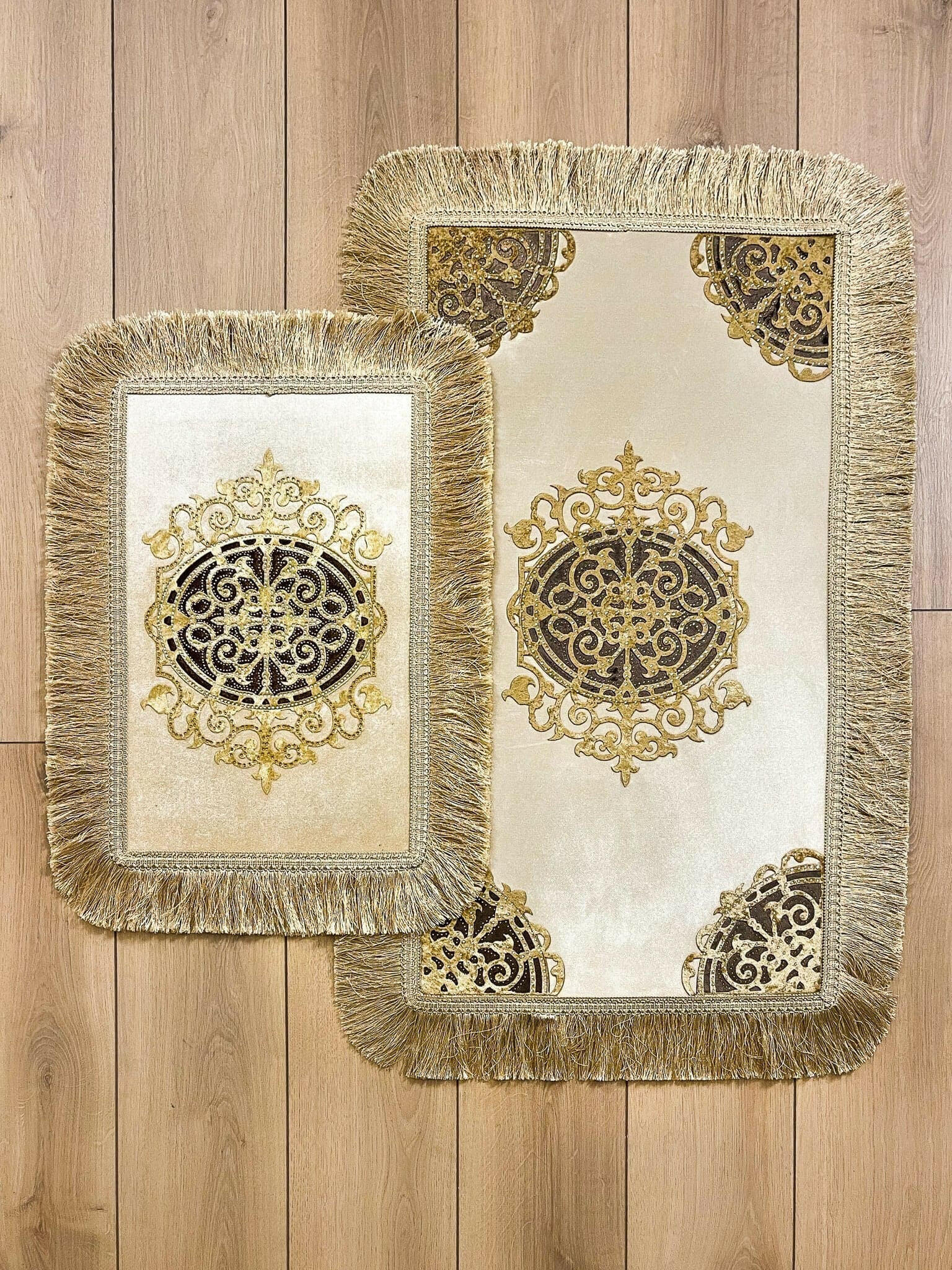 Ruya Limited Edition Rug Pair - Creative Home Designs, Velvet Royal Luxury Turkish Gold Color Carpet or Mat with Tassels,RUG-RUYALE-Go-60100,RUG-RUYALE-Go-70120,RUG-RUYALE-Go-90150,RUG-RUYALE-Go-121182,RUG-RUYALE-Go-152243