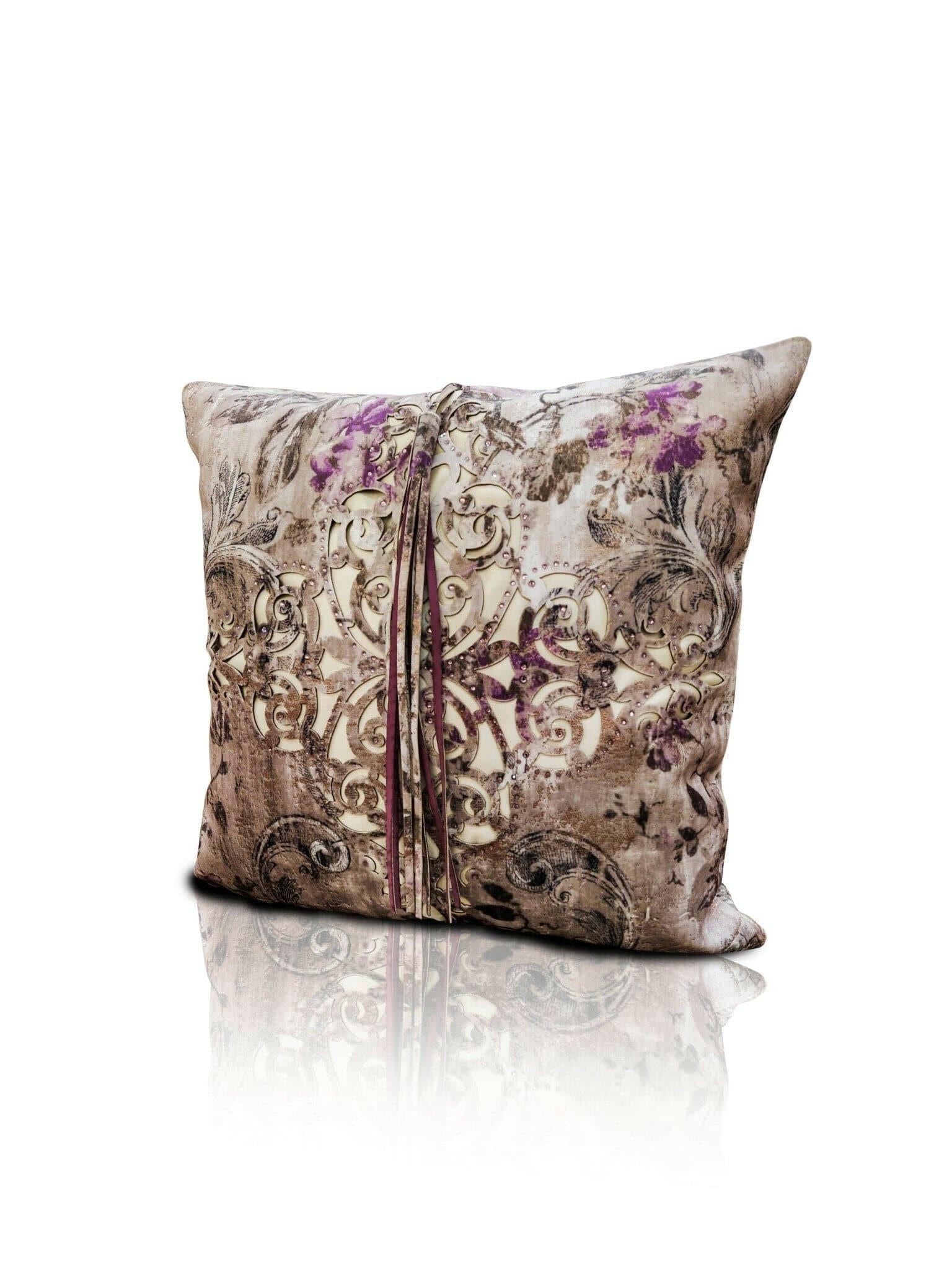 Sena Cushion Cover - Creative Home Designs Pillowcases, Turkish Throw Pillows & Shams, Gold & Fuschia Color Cut Out Jacquard Floral Sham With Diamonds,CC-CH-SENA-CofFus-1S1R,CC-CH-SENA-CofFus-2S,CC-CH-SENA-CofFus-2R,CC-CH-SENA-CofFus-2S1R