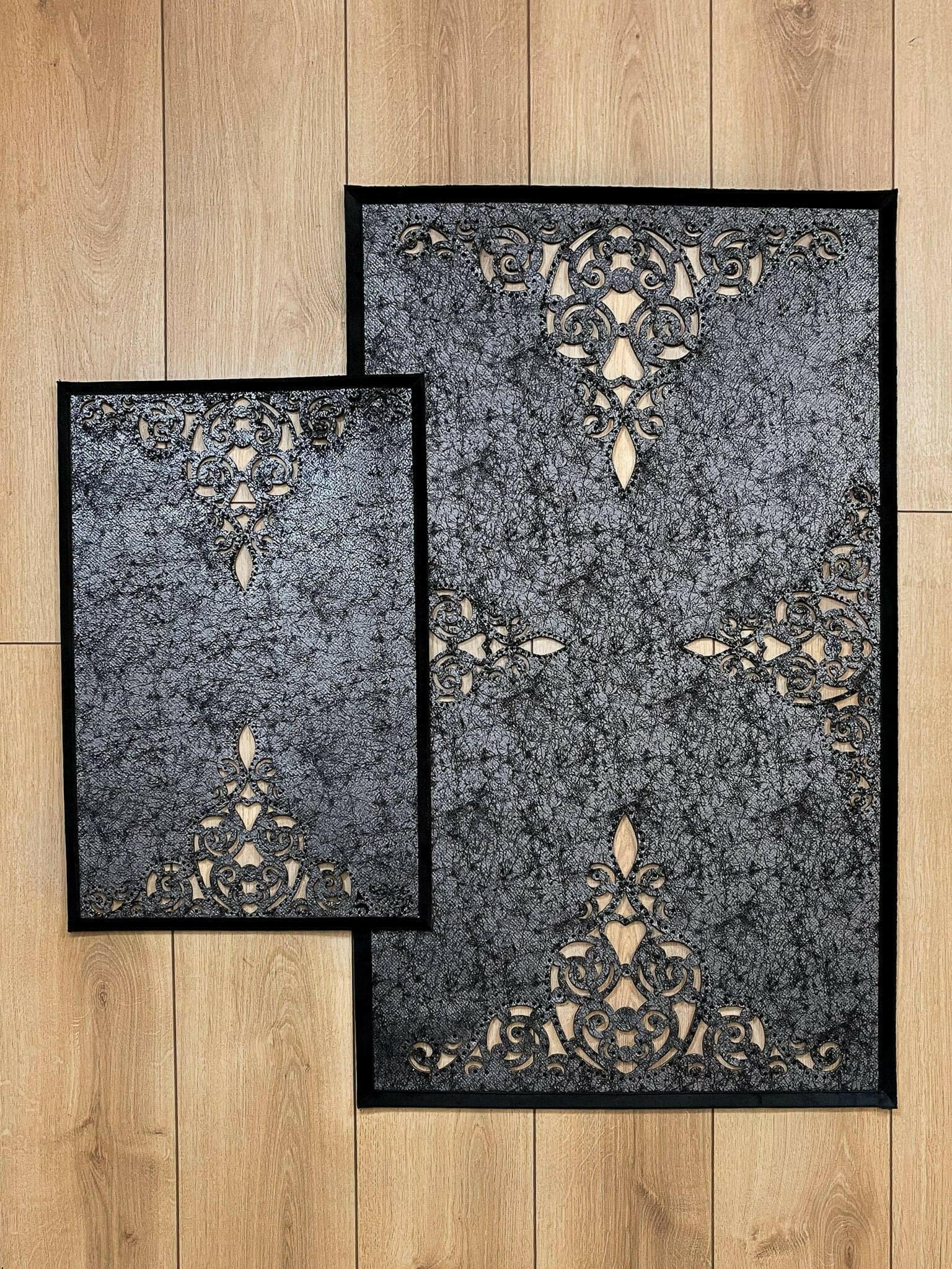 Sena Rug Metallic Black Color Rug - Creative Home Designs Rugs, Oriental Style Cut Out Laser Turkish Carpet With Diamonds, Non Slip Durable Mat,RUG-SENA-Bla-4060,RUG-SENA-Bla-60100,RUG-SENA-Bla-70120,RUG-SENA-Bla-85137,RUG-SENA-Bla-121182
