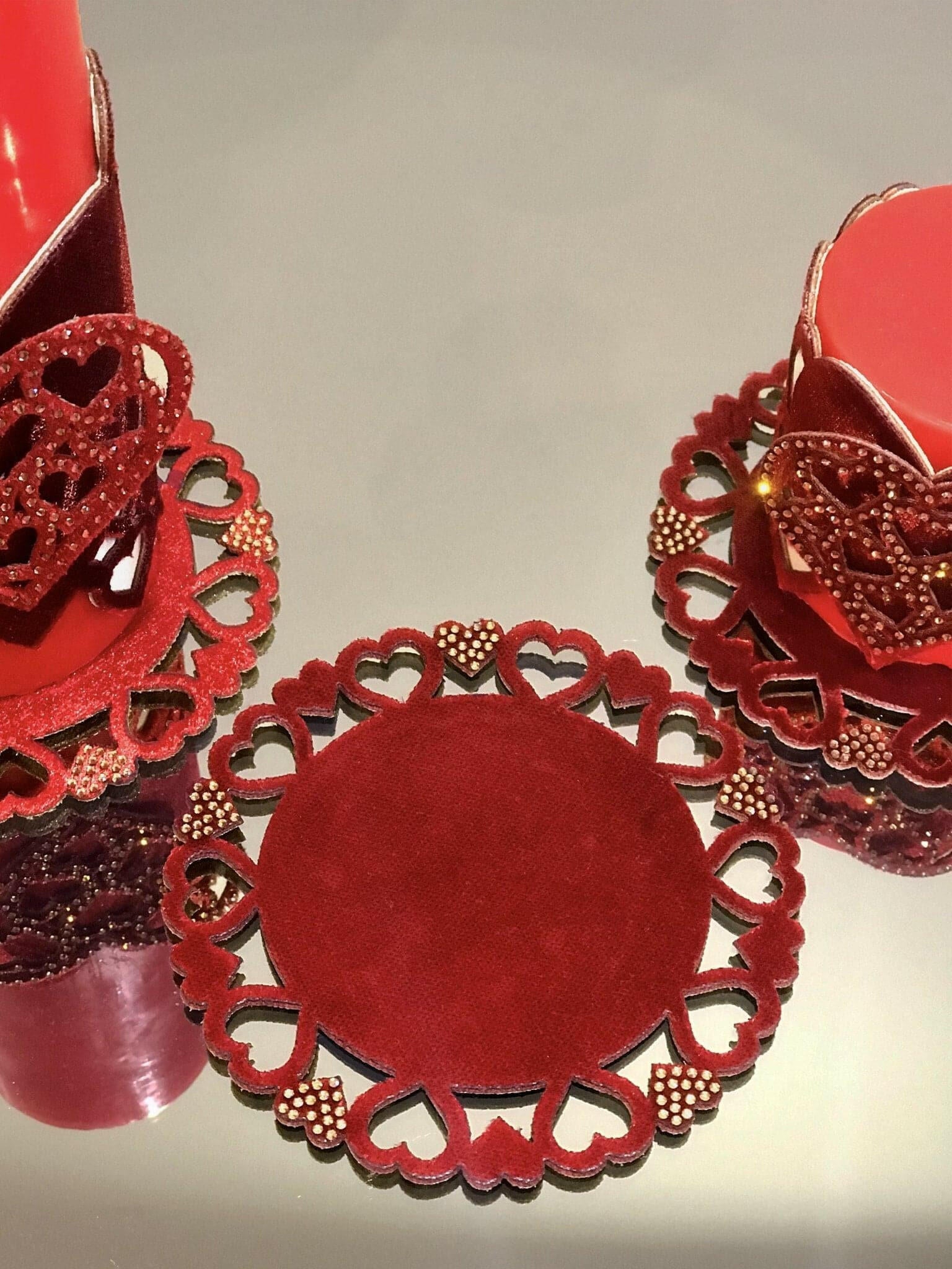 Sevgi Valentine'Day Red Candle Set of 3, Leather Red Heart Decorative Candles by Creative Home,CS-CH-SVGI-Re