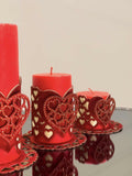 Sevgi Valentine'Day Red Candle Set of 3, Leather Red Heart Decorative Candles by Creative Home,CS-CH-SVGI-Re