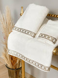 Tara Celtic Style 3 Piece Elegant Off-white Cream & Gold Luxury Bath Towel Set, Elegant Soft Bamboo Towelling by Creative Home,TS-CH-TARA-WGo