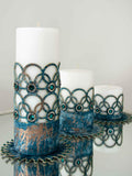 Zerre Blue Copper Luxury Candle Set of 3, Leather Circular Pattern, Decorative Glamorous Candles by Creative Home